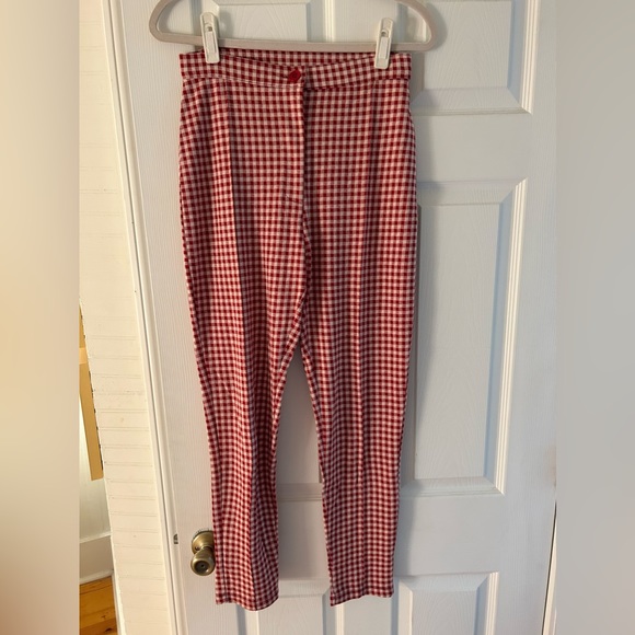 Free People Red and White Checkered Skinny Trouser - Picture 4 of 7
